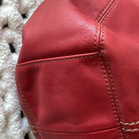 Tignanello red ,slight pebble leather, soft, shoulder bag. Very roomy. EUC - Picture 9 of 14